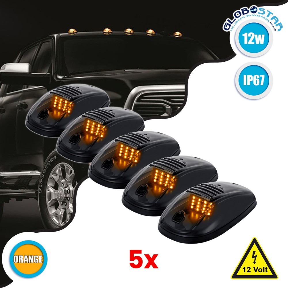 GLOBOSTAR® TRAK 85303 Φώτα Όγκου Οχημάτων LED 12W 600lm 90° DC 12V Αδιάβροχο IP65 Πορτοκαλί 2200Κ - Μ14 x Π8.4 x Υ3.5cm - Πακέτο 5 Τεμαχίων - 1 Χρόνο Εγγύηση